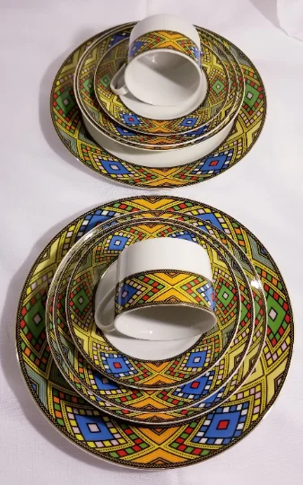 20 Pcs Ethiopian/Eritrean Dinner Plate Set, Tílét (ጥለት) Edition (Best Quality) - Image 6