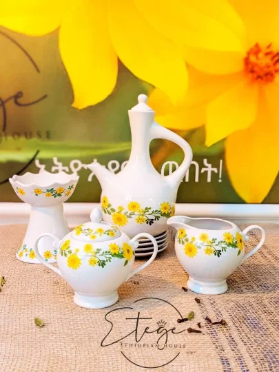 Adey Abeba™- 24 pcs Complete Coffee Set-1 INCENSE BURNER, 1 Jebena,6 cups, 6 Saucers,6 Spoons, 1 Milk Cup and 1 Sugar Cup*FREE Shipping* - Image 2
