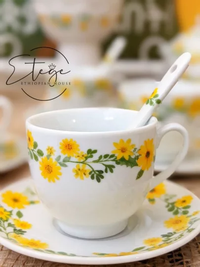 Adey Abeba™- 24 pcs Complete Coffee Set-1 INCENSE BURNER, 1 Jebena,6 cups, 6 Saucers,6 Spoons, 1 Milk Cup and 1 Sugar Cup*FREE Shipping* - Image 5
