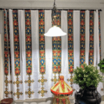 2 Pcs Curtain set- Etege's Tilet Design-High Quality Polyester Fabric With BEAUTIFUL CROSS ART. Prices and size vary