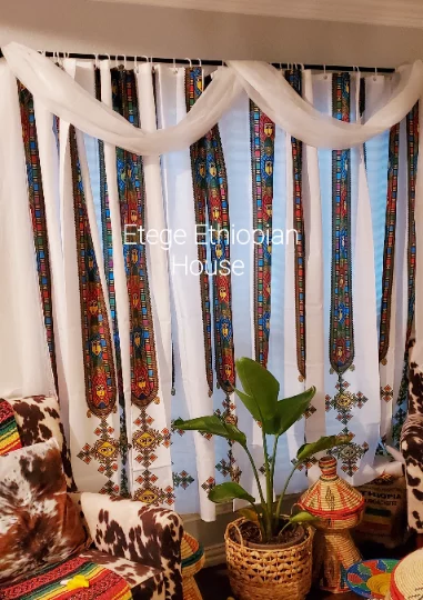 2 Pcs Curtain set- Etege's Tilet Design-High Quality Polyester Fabric With BEAUTIFUL CROSS ART. Prices and size vary - Image 2