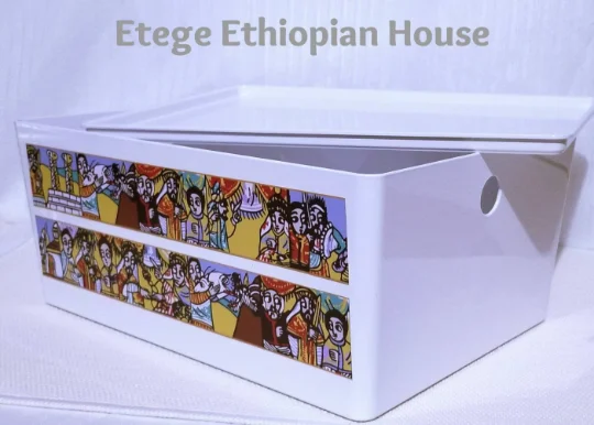 14 pcs Rekebot Set - Ethiopian & Eritrean coffee serving Tray with 6 cups, 6 Saucers - Image 2