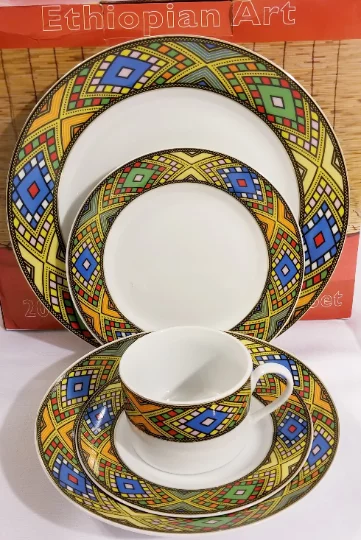 20 Pcs Ethiopian/Eritrean Dinner Plate Set, Tílét (ጥለት) Edition (Best Quality) - Image 3