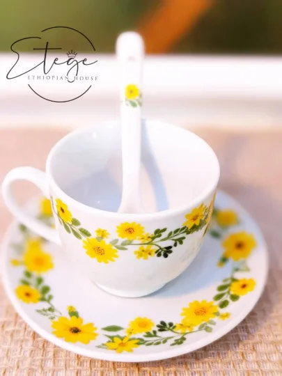 Adey Abeba™-18 pcs Ethiopian Traditional Coffee Cups Set- 6 Cups and 6 Saucers and 6 Spoons. - Image 2