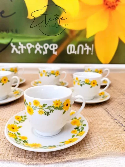 Adey Abeba™-18 pcs Ethiopian Traditional Coffee Cups Set- 6 Cups and 6 Saucers and 6 Spoons. - Image 4