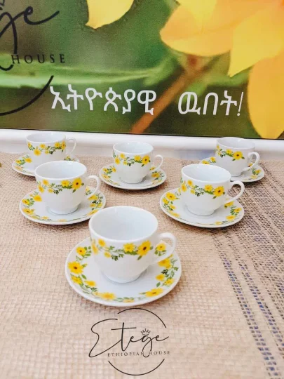 Adey Abeba™-18 pcs Ethiopian Traditional Coffee Cups Set- 6 Cups and 6 Saucers and 6 Spoons. - Image 6