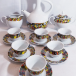 23 PCs Ethiopian/Eritrean Coffee Ceremony Set, QUEEN OF SHEBA Design. Full set. Jebena,6 cups,6 saucers, 6 spoons, Milk Cup and Sugar Cup