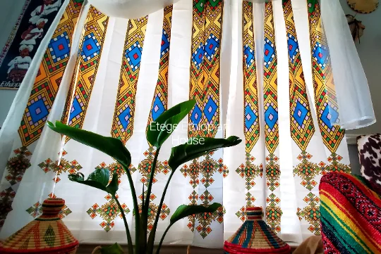 2 Pieces Curtain set-Tebeb Design - High Quality Polyester Fabric 72 x 72 (6ft each) with 12 white grommets. ( Customized Sizes Available). - Image 3
