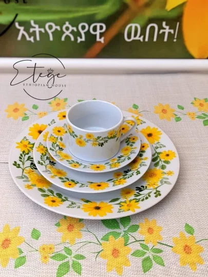 Adey Abeba™- 20 PCS New Ethiopian/Eritrean Dinner Plate Set- with Free 1 FREE matching 72" Table Runner & 4 Placements **Free Shipping**