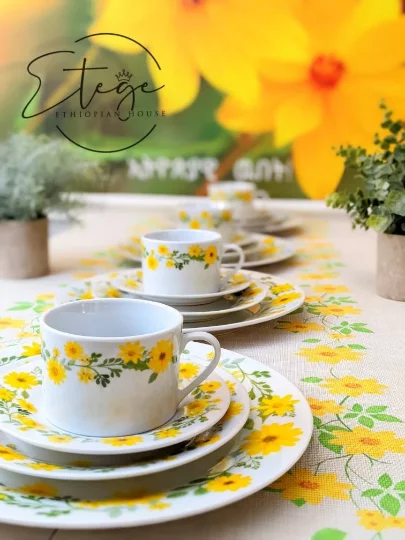 Adey Abeba™- 20 PCS New Ethiopian/Eritrean Dinner Plate Set- with Free 1 FREE matching 72" Table Runner & 4 Placements **Free Shipping** - Image 2