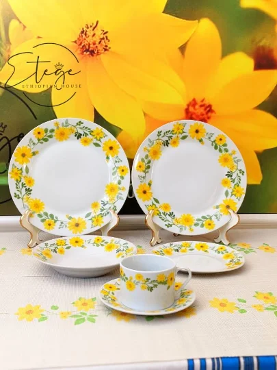 Adey Abeba™- 20 PCS New Ethiopian/Eritrean Dinner Plate Set- with Free 1 FREE matching 72" Table Runner & 4 Placements **Free Shipping** - Image 3