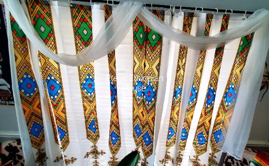 2 Pieces Curtain set-Tebeb Design - High Quality Polyester Fabric 72 x 72 (6ft each) with 12 white grommets. ( Customized Sizes Available). - Image 4