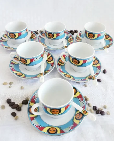 12 PCS- Angel Design- Ethiopian/Eritrean 6 Cups & 6 Saucers, High Quality