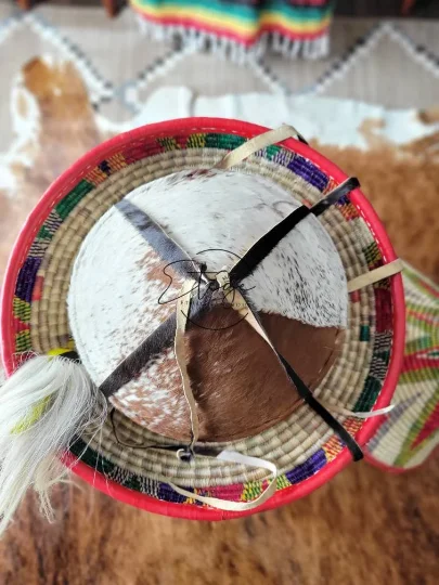 Large Agelgel Ethiopian Basket- Hand Made with natural grass straws and Cowhide cover BEST for Decoration and Gift- Ships Fast and Free - Image 3