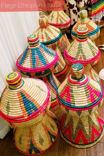 Hand Made Mesobwerk Basket- Ethiopian Eritrean Exquisite Hand Woven Decorative & Serving Basket (9 wide, 15' tall) Designs Differ
