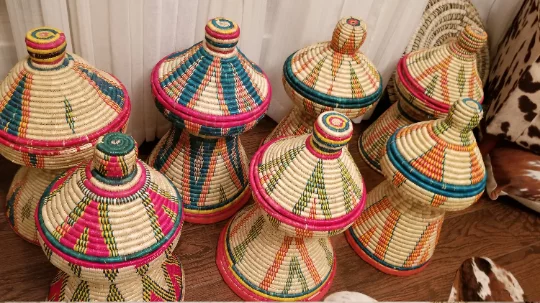 Hand Made Mesobwerk Basket- Ethiopian Eritrean Exquisite Hand Woven Decorative & Serving Basket (9 wide, 15' tall) Designs Differ - Image 4